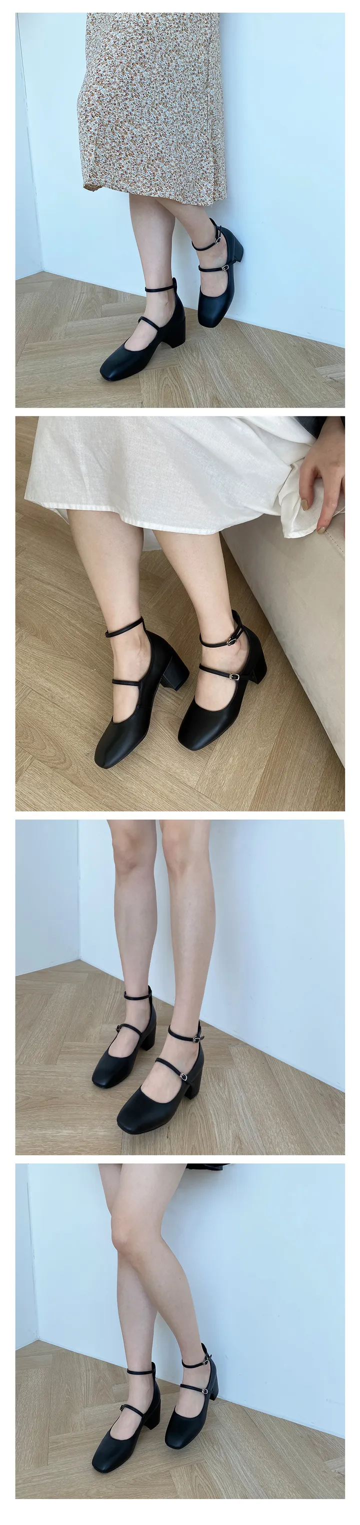 [히든밴딩/푹신쿠셔닝] 투 버클 메리제인 블랙 에나멜 무광 메리제인 힐 펌프스 (6CM) 상세 이미지 4