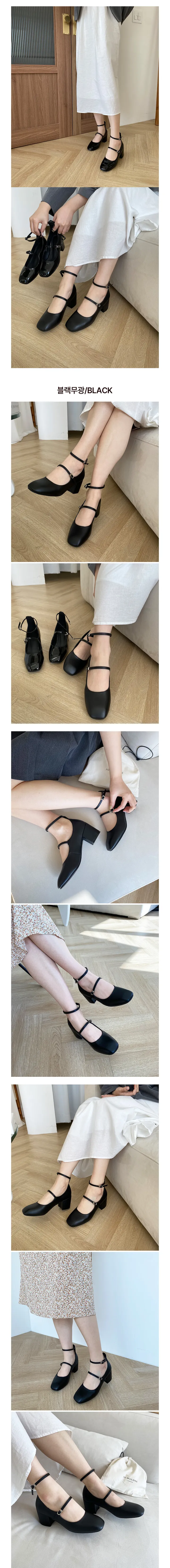[히든밴딩/푹신쿠셔닝] 투 버클 메리제인 블랙 에나멜 무광 메리제인 힐 펌프스 (6CM) 상세 이미지 3