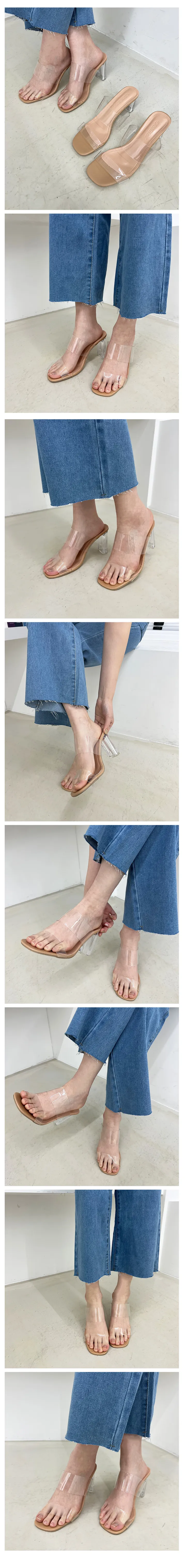 [후기극찬] 투명 pvc 메리제인 유리 미들힐 하이힐 뮬 (6.9.11cm) 상세 이미지 2