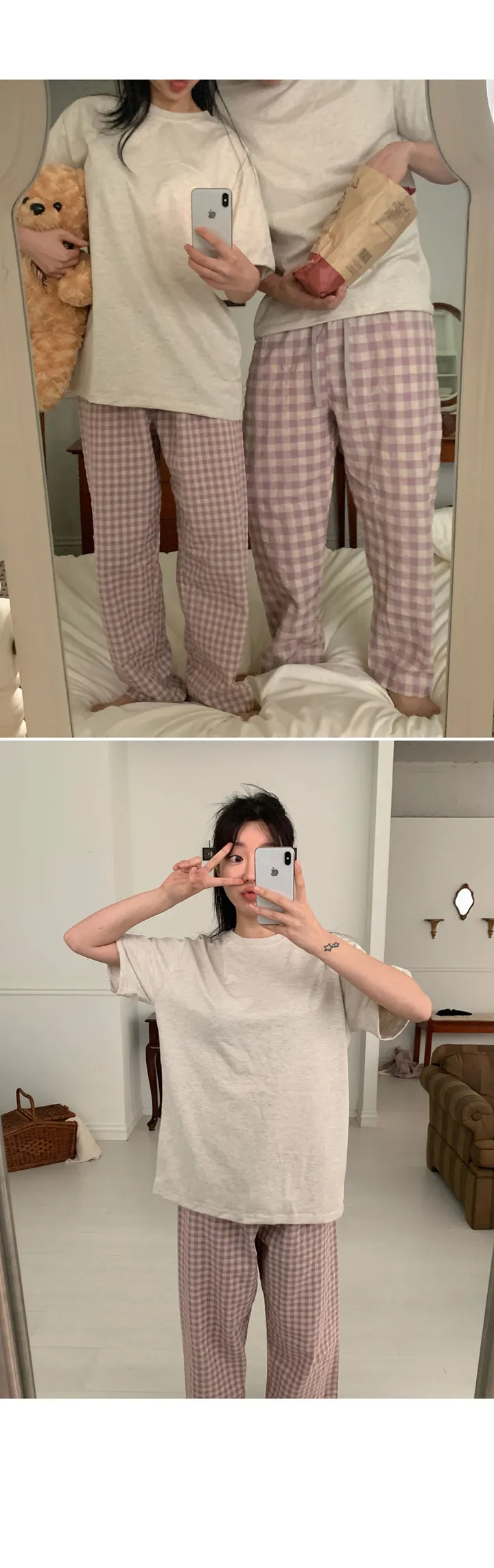 [NEW컬러추가!/1만장돌파🔥] (홈웨어) 9부 체크 파자마 커플 잠옷바지 상세 이미지 14