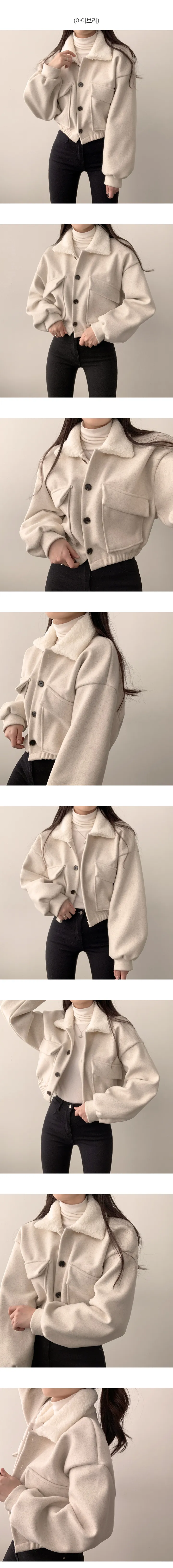 [봄아우터/숏자켓] 데일리, 양털 카라 밴딩 모직 크롭 자켓 (3color) 상세 이미지 3