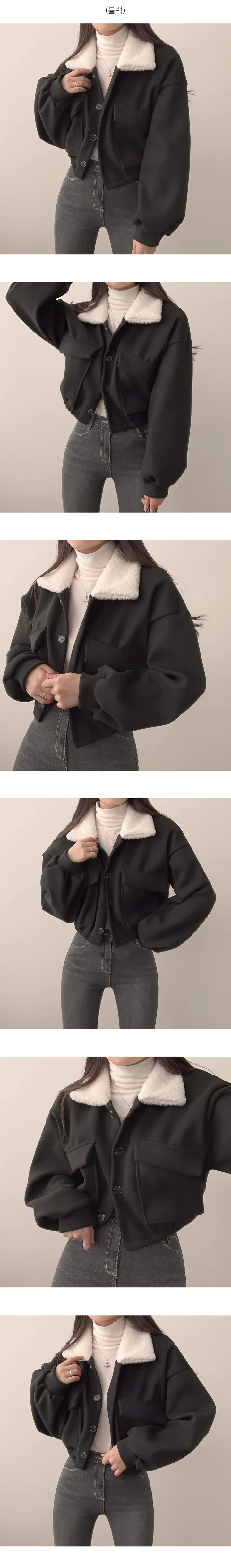 [봄아우터/숏자켓] 데일리, 양털 카라 밴딩 모직 크롭 자켓 (3color) 상세 이미지 5