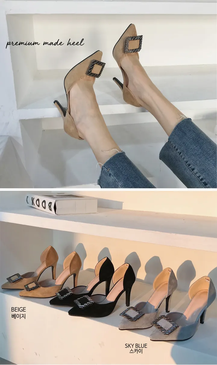 (당일발송) 스틸레토 스퀘어장식 힐 (3color/9cm) 상세 이미지 1