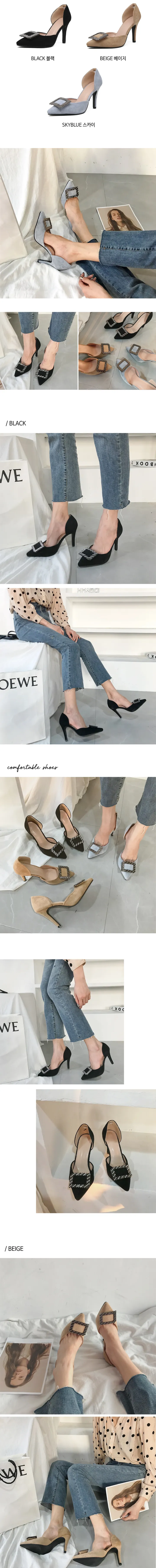 (당일발송) 스틸레토 스퀘어장식 힐 (3color/9cm) 상세 이미지 2