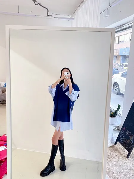 [가격실화!/핏보장!] 루즈핏 브이넥 레이어드 베이직 무지 언발 롱 니트 조끼 미니원피스 [3color] 상세 이미지 15