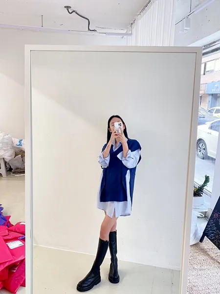 [가격실화!/핏보장!] 루즈핏 브이넥 레이어드 베이직 무지 언발 롱 니트 조끼 미니원피스 [3color] 상세 이미지 14