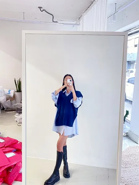 [가격실화!/핏보장!] 루즈핏 브이넥 레이어드 베이직 무지 언발 롱 니트 조끼 미니원피스 [3color] 상세 이미지 17