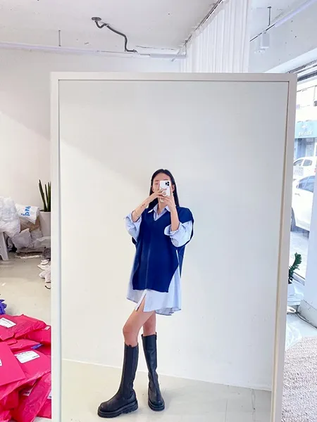 [가격실화!/핏보장!] 루즈핏 브이넥 레이어드 베이직 무지 언발 롱 니트 조끼 미니원피스 [3color] 상세 이미지 19