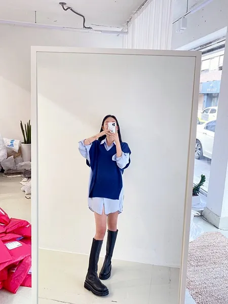 [가격실화!/핏보장!] 루즈핏 브이넥 레이어드 베이직 무지 언발 롱 니트 조끼 미니원피스 [3color] 상세 이미지 18