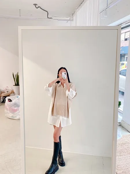 [가격실화!/핏보장!] 루즈핏 브이넥 레이어드 베이직 무지 언발 롱 니트 조끼 미니원피스 [3color] 상세 이미지 46