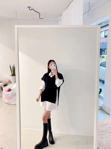 [가격실화!/핏보장!] 루즈핏 브이넥 레이어드 베이직 무지 언발 롱 니트 조끼 미니원피스 [3color] 상세 이미지 62