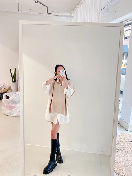 [가격실화!/핏보장!] 루즈핏 브이넥 레이어드 베이직 무지 언발 롱 니트 조끼 미니원피스 [3color] 상세 이미지 45