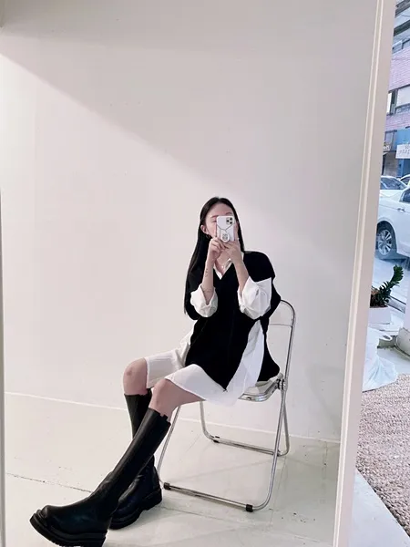 [가격실화!/핏보장!] 루즈핏 브이넥 레이어드 베이직 무지 언발 롱 니트 조끼 미니원피스 [3color] 상세 이미지 78