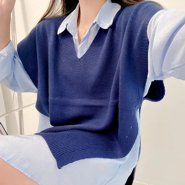 [가격실화!/핏보장!] 루즈핏 브이넥 레이어드 베이직 무지 언발 롱 니트 조끼 미니원피스 [3color] 상세 이미지 25