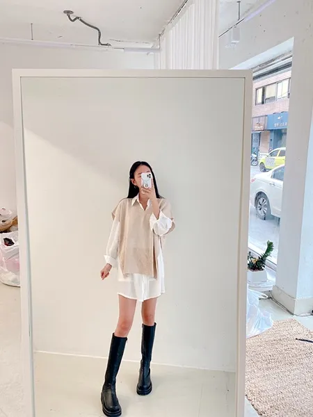 [가격실화!/핏보장!] 루즈핏 브이넥 레이어드 베이직 무지 언발 롱 니트 조끼 미니원피스 [3color] 상세 이미지 48