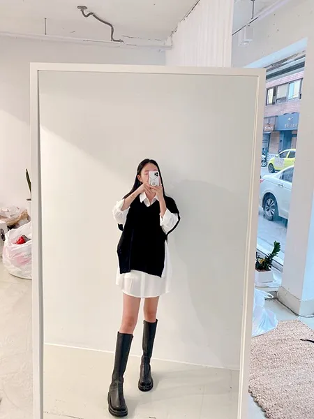 [가격실화!/핏보장!] 루즈핏 브이넥 레이어드 베이직 무지 언발 롱 니트 조끼 미니원피스 [3color] 상세 이미지 64