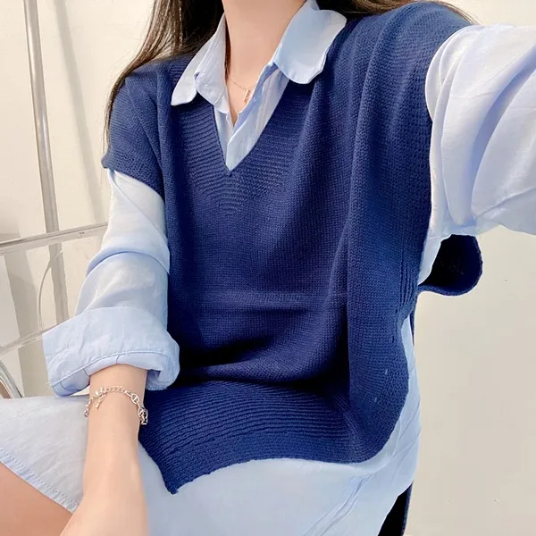 [가격실화!/핏보장!] 루즈핏 브이넥 레이어드 베이직 무지 언발 롱 니트 조끼 미니원피스 [3color] 상세 이미지 27
