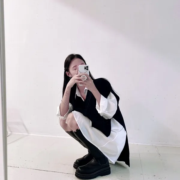 [가격실화!/핏보장!] 루즈핏 브이넥 레이어드 베이직 무지 언발 롱 니트 조끼 미니원피스 [3color] 상세 이미지 75