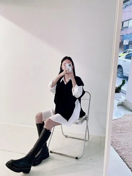 [가격실화!/핏보장!] 루즈핏 브이넥 레이어드 베이직 무지 언발 롱 니트 조끼 미니원피스 [3color] 상세 이미지 76