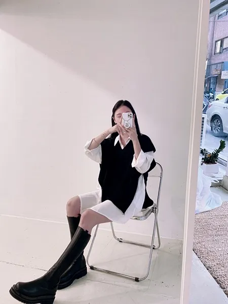 [가격실화!/핏보장!] 루즈핏 브이넥 레이어드 베이직 무지 언발 롱 니트 조끼 미니원피스 [3color] 상세 이미지 77