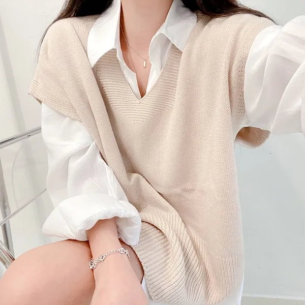[가격실화!/핏보장!] 루즈핏 브이넥 레이어드 베이직 무지 언발 롱 니트 조끼 미니원피스 [3color] 상세 이미지 54