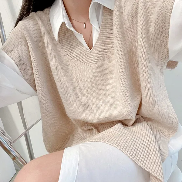 [가격실화!/핏보장!] 루즈핏 브이넥 레이어드 베이직 무지 언발 롱 니트 조끼 미니원피스 [3color] 상세 이미지 56