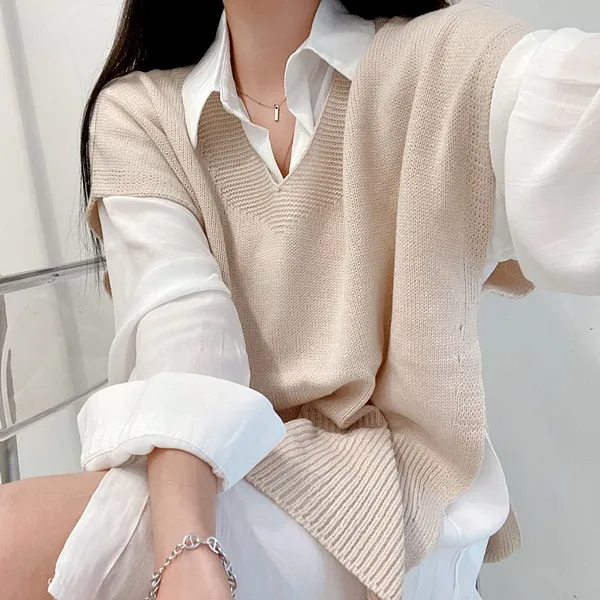 [가격실화!/핏보장!] 루즈핏 브이넥 레이어드 베이직 무지 언발 롱 니트 조끼 미니원피스 [3color] 상세 이미지 55