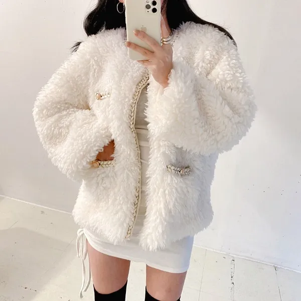 *최저가* [고퀄!/연말파티룩!] 샤 트위드 양털 뽀글이 페이크퍼 퍼자켓 퍼점퍼 트위드자켓 무스탕 [2color]  봄자켓  봄아우터 패딩자켓 숏패딩 양털무스탕 무스탕자켓 하객룩 상세 이미지 13