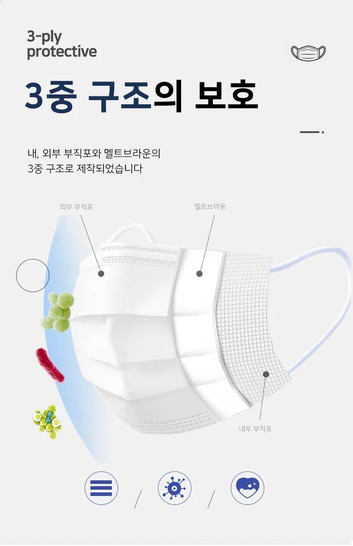 개별포장 비말차단 일회용마스크 미유비컬러풀마스크 70매 상세 이미지 11
