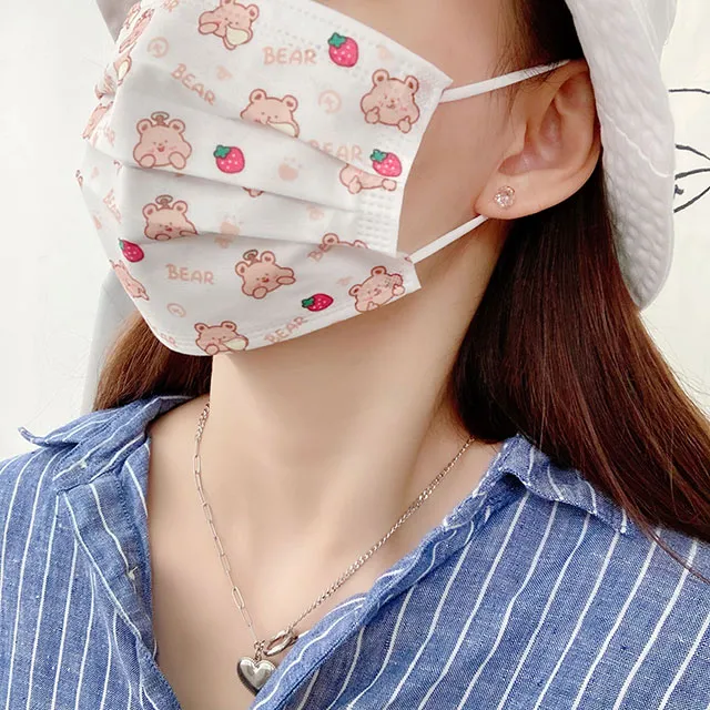 [30매 10900원] 곰돌이 마스크 옐로우베어 딸기베어 베이지 컬러 성인 캐릭터 마스크 상세 이미지 6