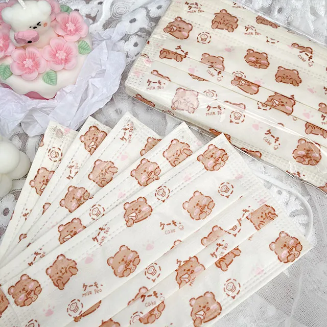 [30매 10900원] 곰돌이 마스크 옐로우베어 딸기베어 베이지 컬러 성인 캐릭터 마스크 상세 이미지 8