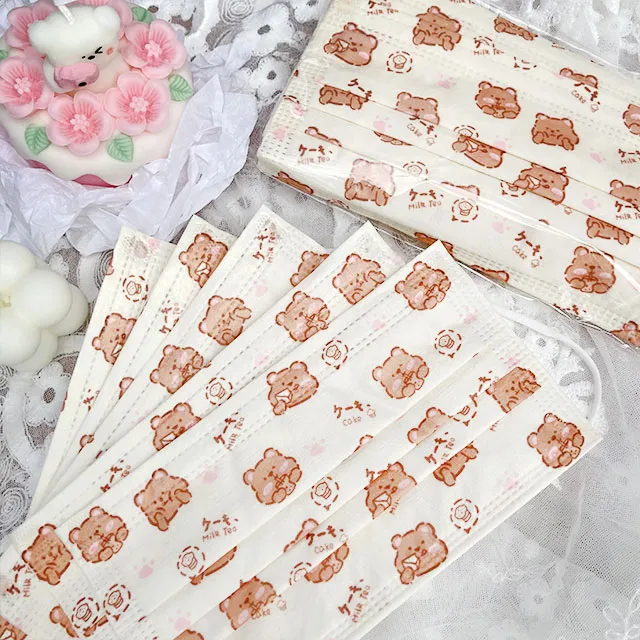 [30매 10900원] 곰돌이 마스크 옐로우베어 딸기베어 베이지 컬러 성인 캐릭터 마스크 상세 이미지 9