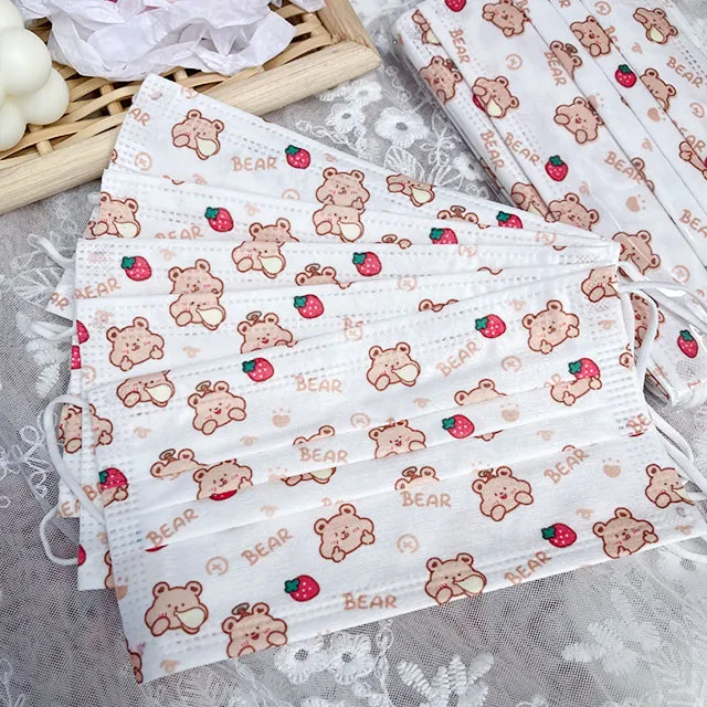 [30매 10900원] 곰돌이 마스크 옐로우베어 딸기베어 베이지 컬러 성인 캐릭터 마스크 상세 이미지 15