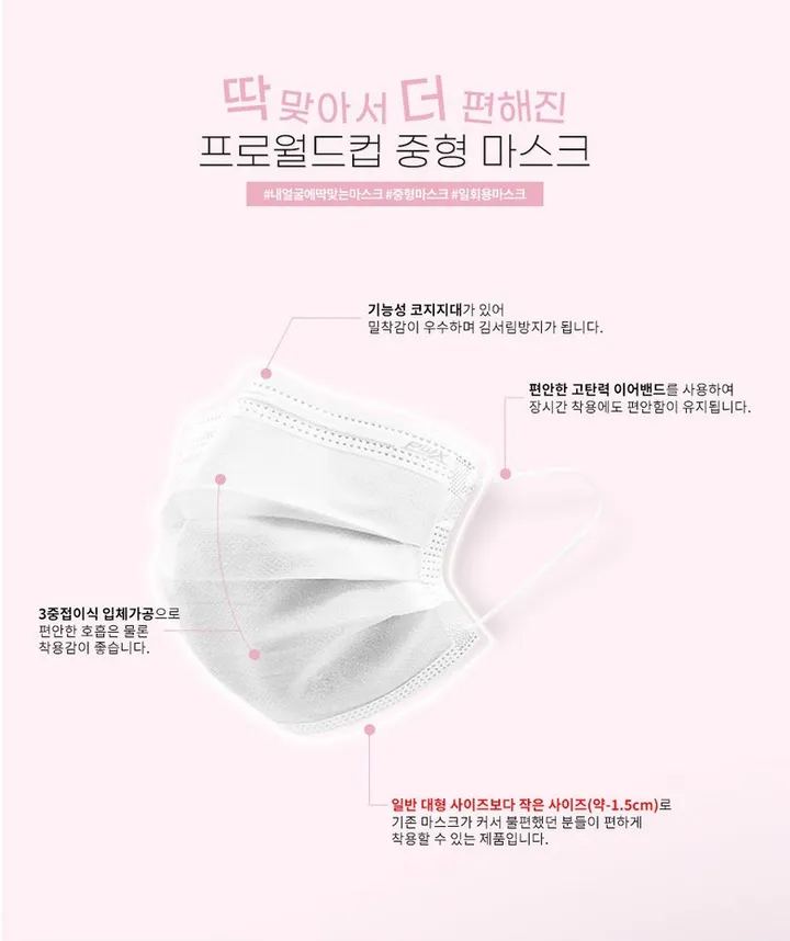 원가인하!! 빠른출고당일출고 블랙,화이트 (정품) 헬로키티 화이트 일회용 마스크 중형 상세 이미지 4