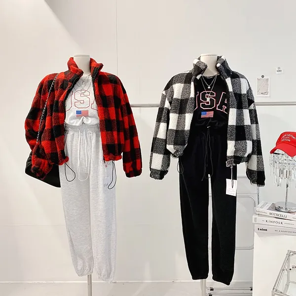*최저가* [밍크안감!/왕따숩!] 체크자켓 체크패딩 배색자켓 배색패딩 양털자켓 양털패딩 양털점퍼 퍼자켓 퍼패딩 뽀글이 하이넥 집업자켓 크롭패딩 숏패딩  봄자켓  봄아우터  봄패딩 상세 이미지 16