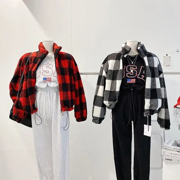 *최저가* [밍크안감!/왕따숩!] 체크자켓 체크패딩 배색자켓 배색패딩 양털자켓 양털패딩 양털점퍼 퍼자켓 퍼패딩 뽀글이 하이넥 집업자켓 크롭패딩 숏패딩  봄자켓  봄아우터  봄패딩 상세 이미지 14