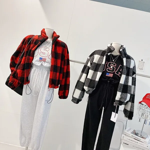 *최저가* [밍크안감!/왕따숩!] 체크자켓 체크패딩 배색자켓 배색패딩 양털자켓 양털패딩 양털점퍼 퍼자켓 퍼패딩 뽀글이 하이넥 집업자켓 크롭패딩 숏패딩  봄자켓  봄아우터  봄패딩 상세 이미지 15
