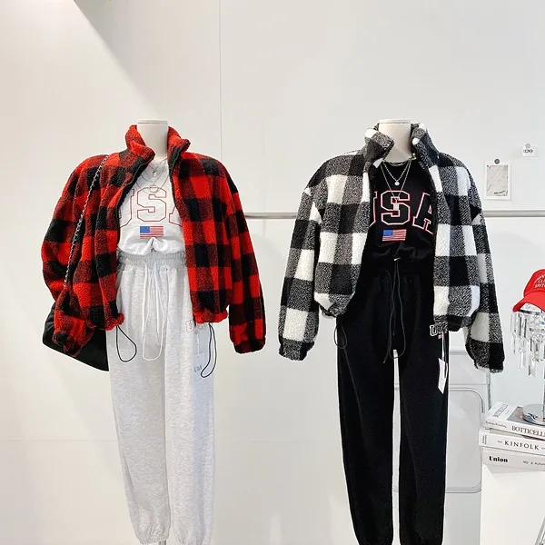 *최저가* [밍크안감!/왕따숩!] 체크자켓 체크패딩 배색자켓 배색패딩 양털자켓 양털패딩 양털점퍼 퍼자켓 퍼패딩 뽀글이 하이넥 집업자켓 크롭패딩 숏패딩  봄자켓  봄아우터  봄패딩 상세 이미지 3