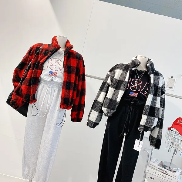 *최저가* [밍크안감!/왕따숩!] 체크자켓 체크패딩 배색자켓 배색패딩 양털자켓 양털패딩 양털점퍼 퍼자켓 퍼패딩 뽀글이 하이넥 집업자켓 크롭패딩 숏패딩  봄자켓  봄아우터  봄패딩 상세 이미지 4