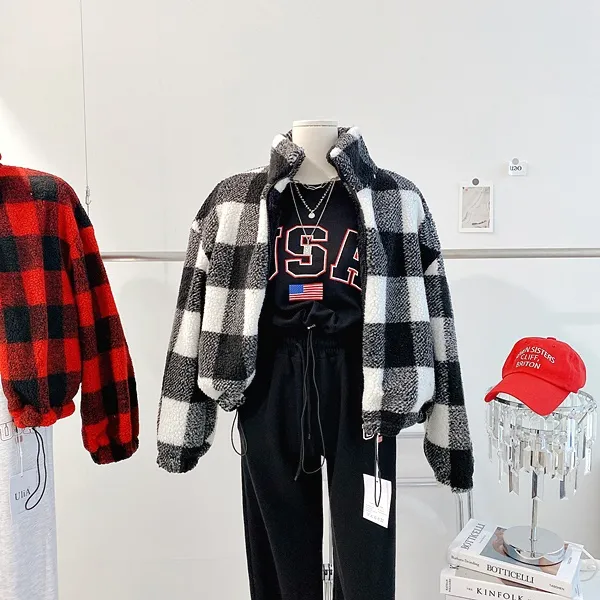 *최저가* [밍크안감!/왕따숩!] 체크자켓 체크패딩 배색자켓 배색패딩 양털자켓 양털패딩 양털점퍼 퍼자켓 퍼패딩 뽀글이 하이넥 집업자켓 크롭패딩 숏패딩  봄자켓  봄아우터  봄패딩 상세 이미지 7