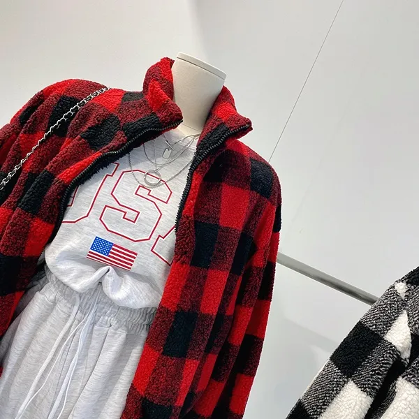 *최저가* [밍크안감!/왕따숩!] 체크자켓 체크패딩 배색자켓 배색패딩 양털자켓 양털패딩 양털점퍼 퍼자켓 퍼패딩 뽀글이 하이넥 집업자켓 크롭패딩 숏패딩  봄자켓  봄아우터  봄패딩 상세 이미지 10