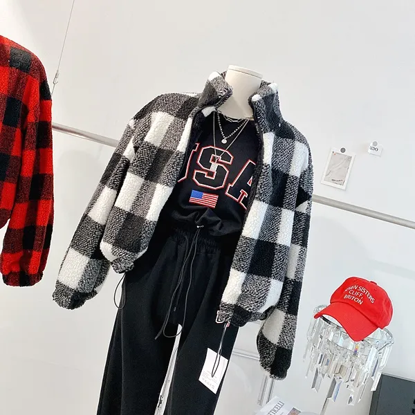 *최저가* [밍크안감!/왕따숩!] 체크자켓 체크패딩 배색자켓 배색패딩 양털자켓 양털패딩 양털점퍼 퍼자켓 퍼패딩 뽀글이 하이넥 집업자켓 크롭패딩 숏패딩  봄자켓  봄아우터  봄패딩 상세 이미지 8