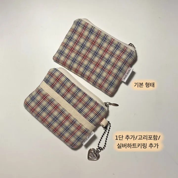 [핸드메이드] 체크 카드지갑 미니 지퍼 파우치 명함지갑 상세 이미지 2