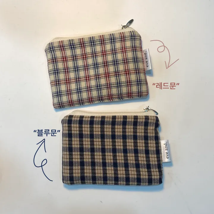 [핸드메이드] 체크 카드지갑 미니 지퍼 파우치 명함지갑 상세 이미지 6