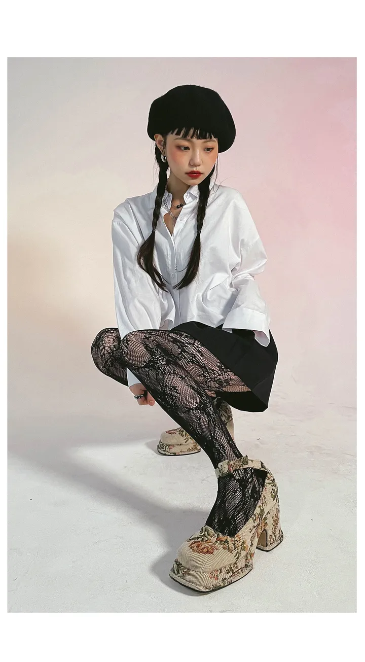 *원가이하세일* 플라워&블랙 스트랩 플랫폼힐 상세 이미지 3