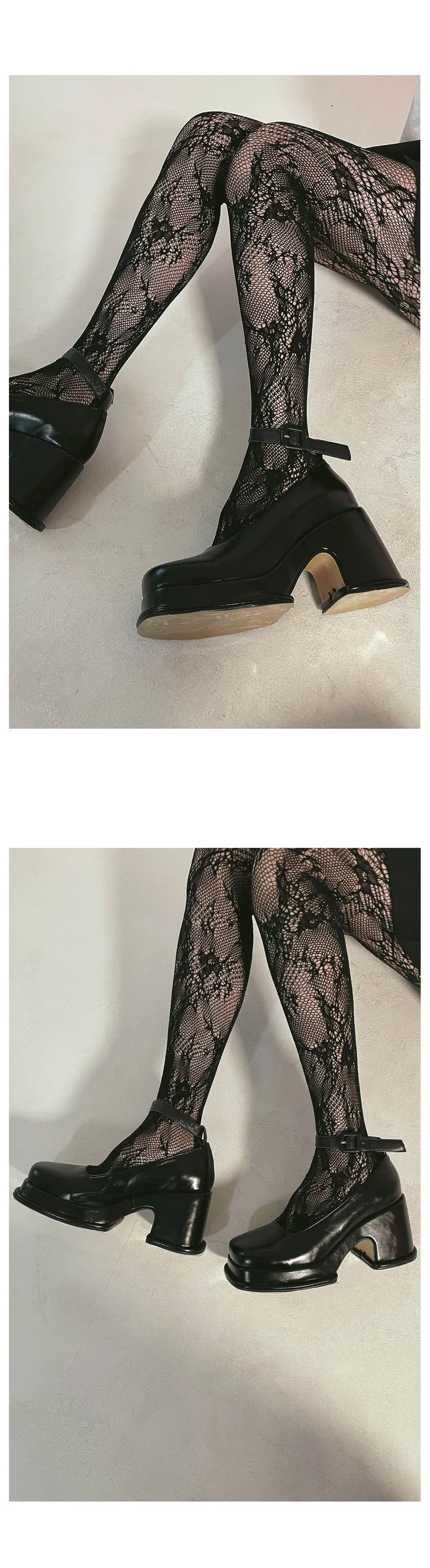 *원가이하세일* 플라워&블랙 스트랩 플랫폼힐 상세 이미지 7