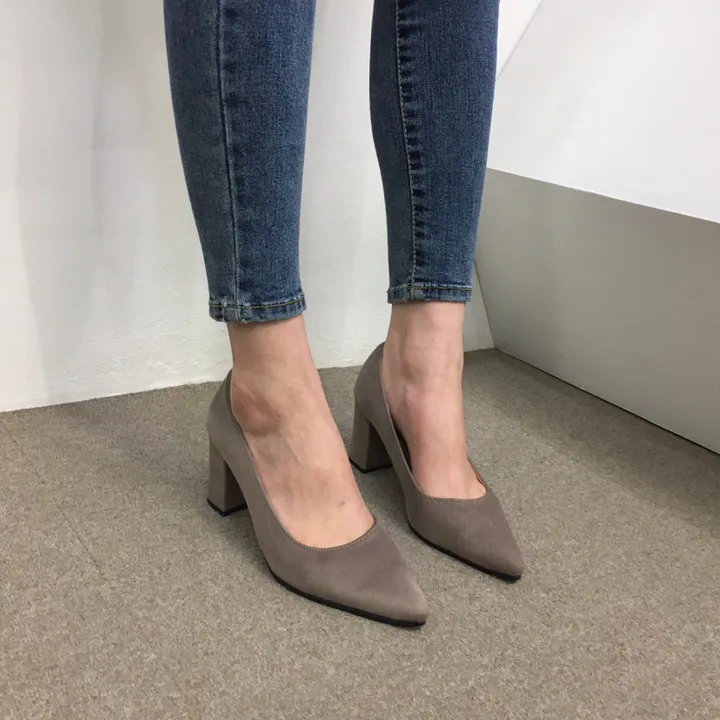 [국산수제화] 5cm,7cm 스틸레토 베이직 쿠션 스웨이드 통굽 펌프스 힐 상세 이미지 48