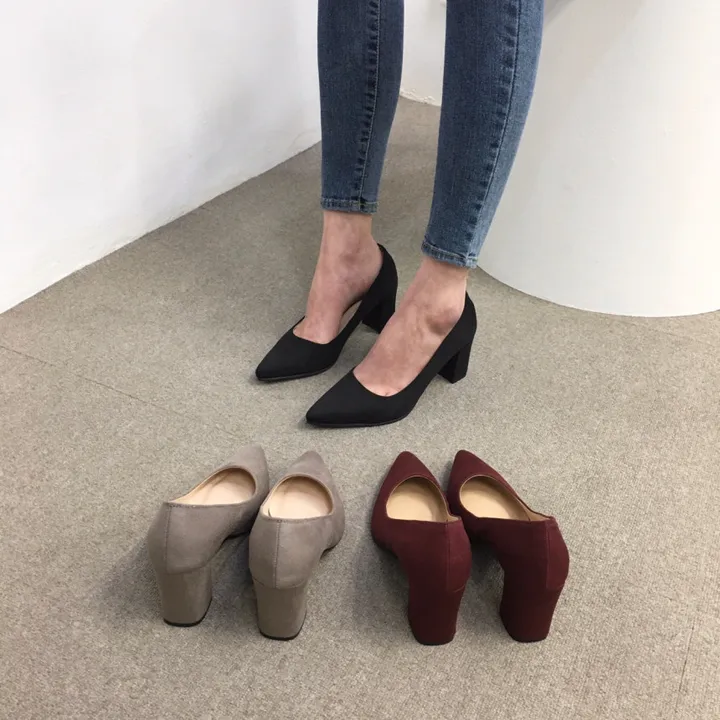 [국산수제화] 5cm,7cm 스틸레토 베이직 쿠션 스웨이드 통굽 펌프스 힐 상세 이미지 10
