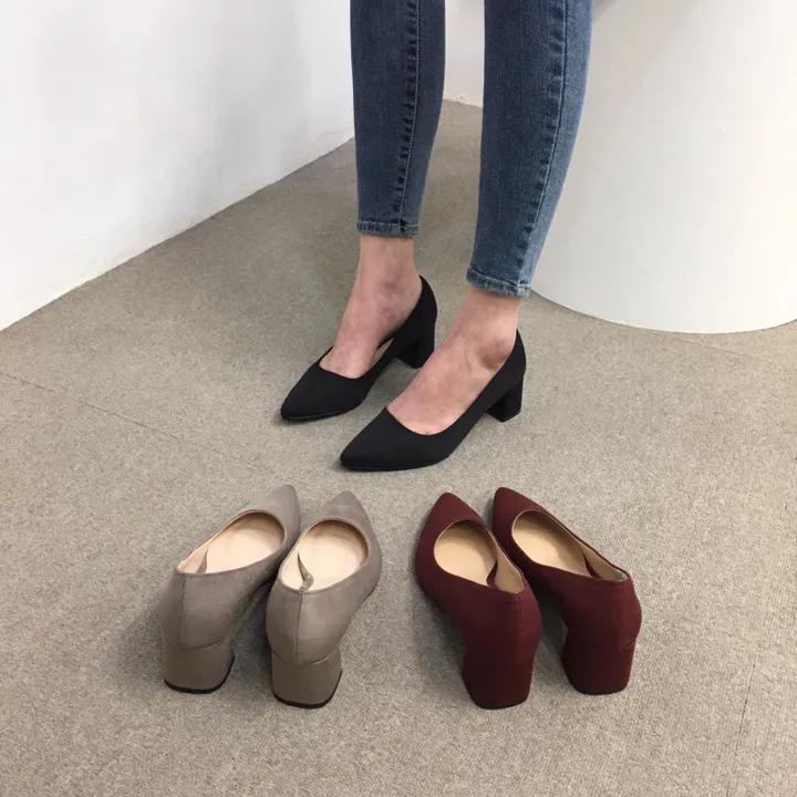 [국산수제화] 5cm,7cm 스틸레토 베이직 쿠션 스웨이드 통굽 펌프스 힐 상세 이미지 7