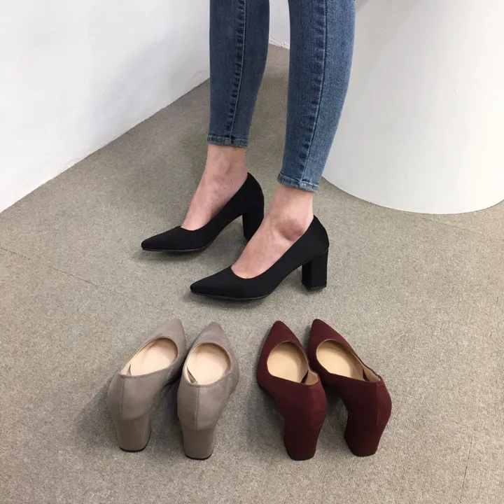 [국산수제화] 5cm,7cm 스틸레토 베이직 쿠션 스웨이드 통굽 펌프스 힐 상세 이미지 11